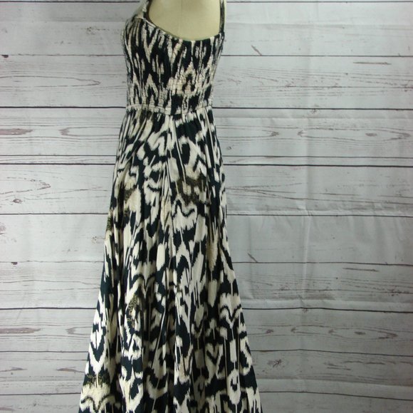 Cream Black Patterned Stretch Top Tank Dress MED - Picture 4 of 16